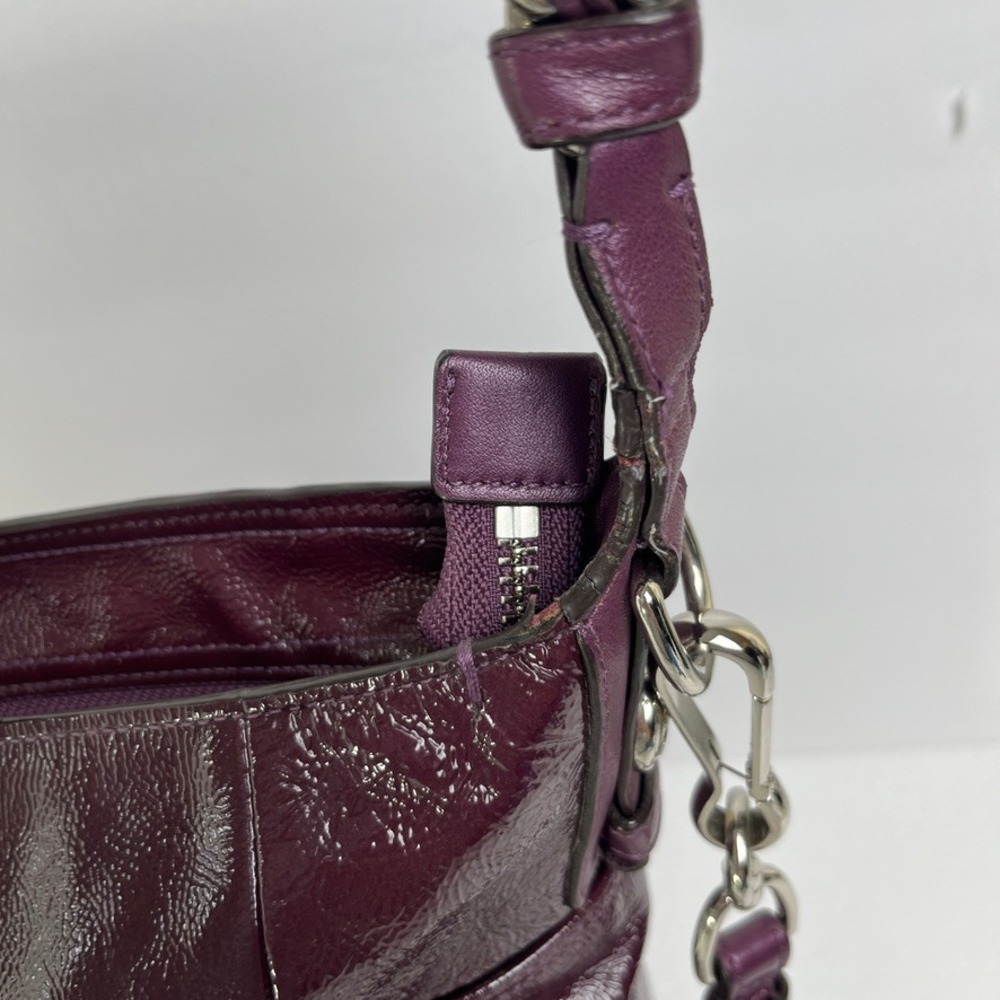 Coach‎ Burgundy Patent Leather Chain Hobo Convertible Shoulder Crossbody Bag - Picture 12 of 16